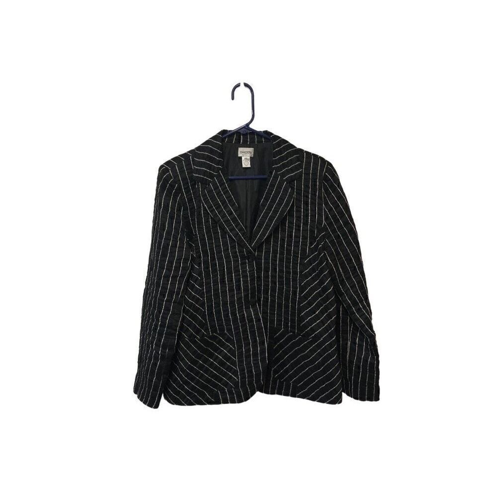 Chico’s Black Striped Linen Blend Blazer Size 2 (L)